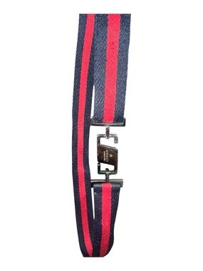 Gucci Navy and Red Striped Webbing Belt Strap with Metal Hardware